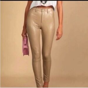 7 FOR ALL MANKIND TAN FAUX LEATHER SKINNY PANTS  *SMALL *EUC